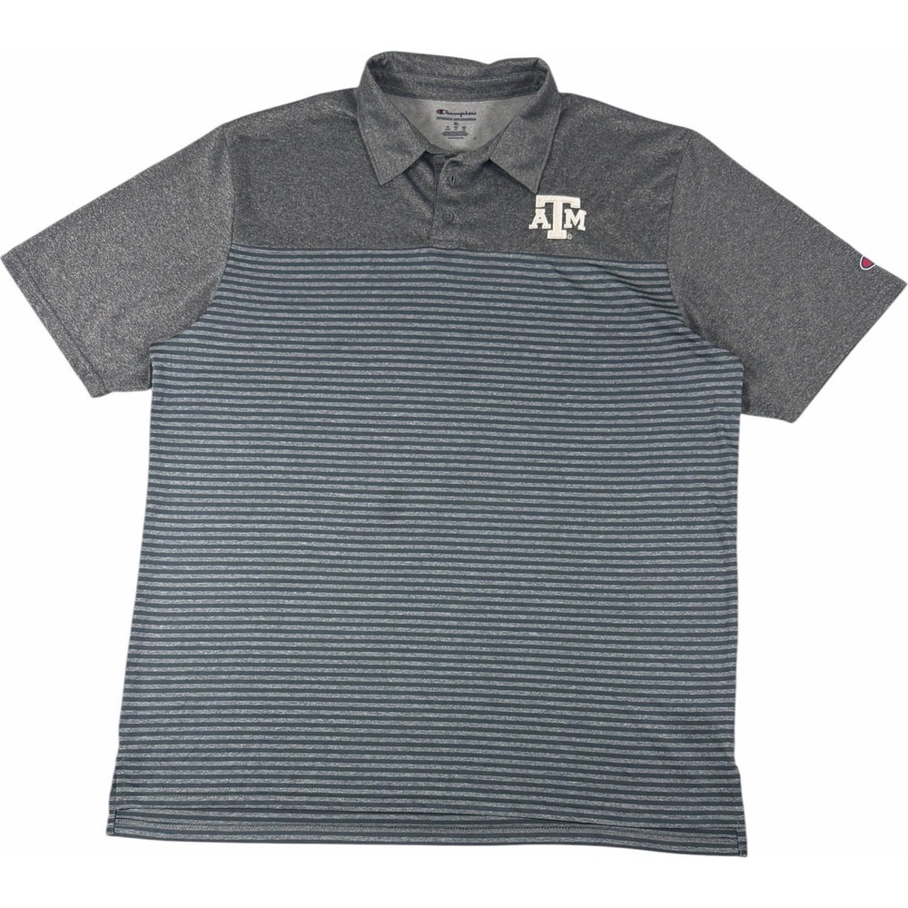 Champion Texas A&M Aggies Polo Shirt Mens XL Gray Striped Performance Golf - Picture 2 of 15